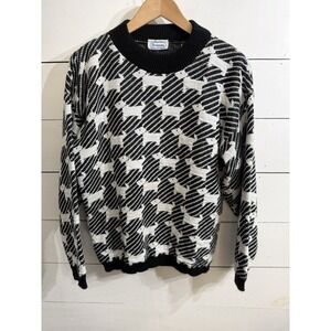 Vintage Brunny Dog Knit Sweater Size Large AOP Schnauzer Dog Black White